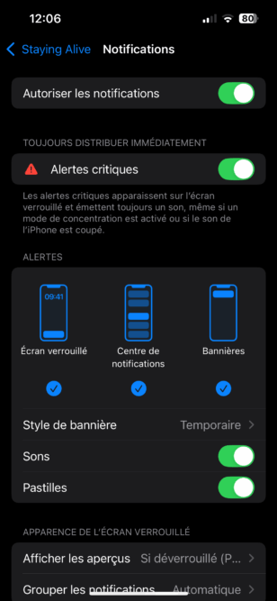iOS - Alertes critiques